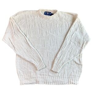 Lake Harmony Mens Cotton Sweater Textured Knit Fisherman XL Cream Off-White